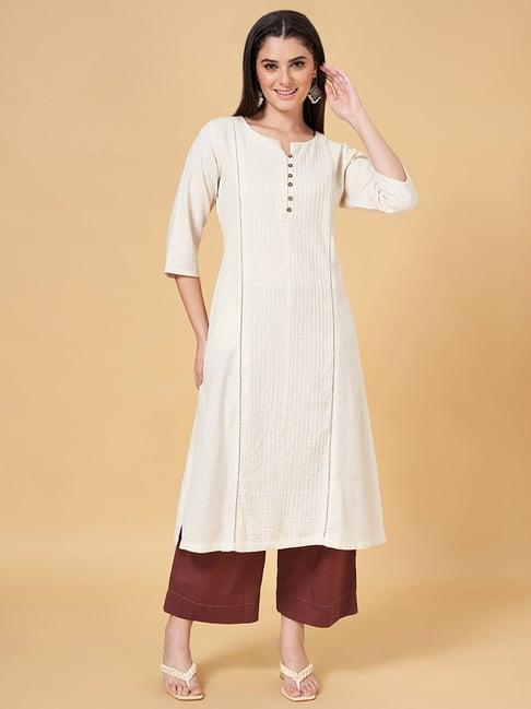 rangmanch by pantaloons off-white cotton a line kurta