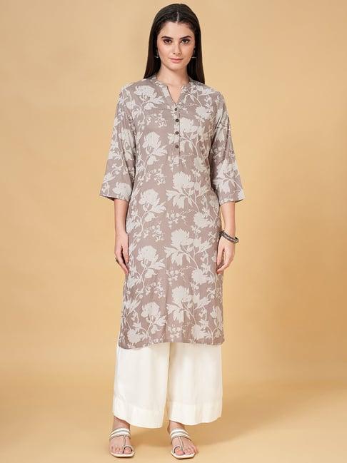 rangmanch by pantaloons brown printed straight kurta