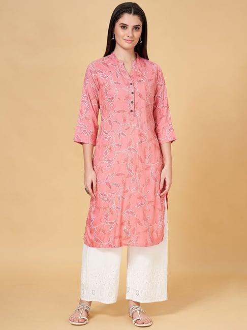 rangmanch by pantaloons pink printed straight kurta