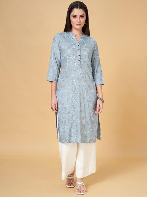 rangmanch by pantaloons blue printed straight kurta