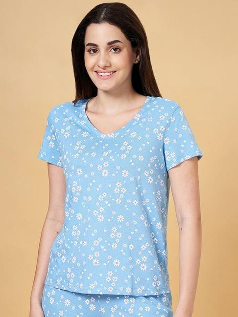 dreamz by pantaloons blue cotton floral print t-shirt