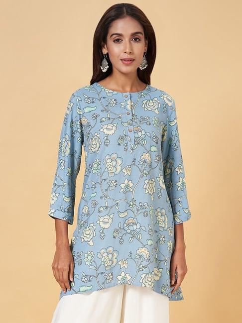 rangmanch by pantaloons blue floral print tunic