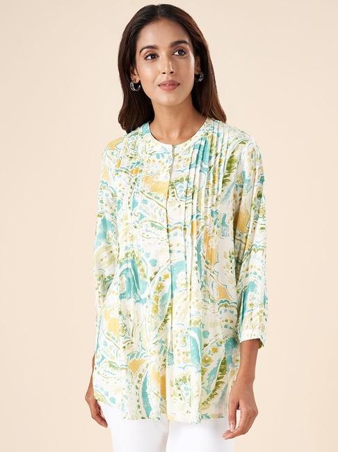 akkriti by pantaloons off-white & blue printed tunic