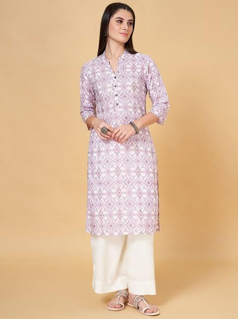 rangmanch by pantaloons lilac cotton printed straight kurta