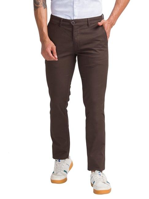 parx dark brown super slim fit self pattern trousers