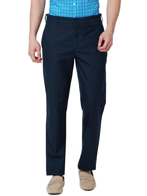 colorplus dark blue cotton tailored fit trousers