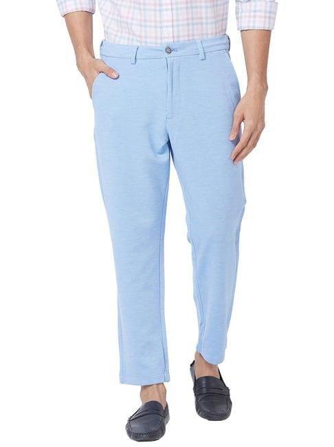 parx medium blue carrot fit self pattern trousers