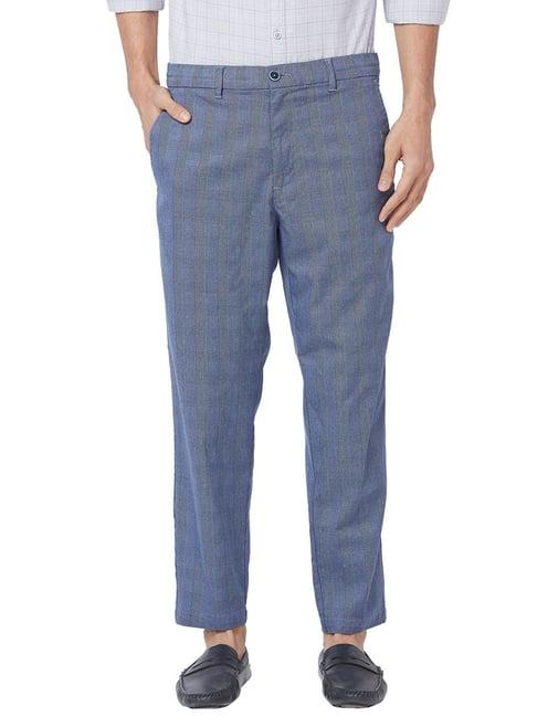 parx dark blue carrot fit checks trousers