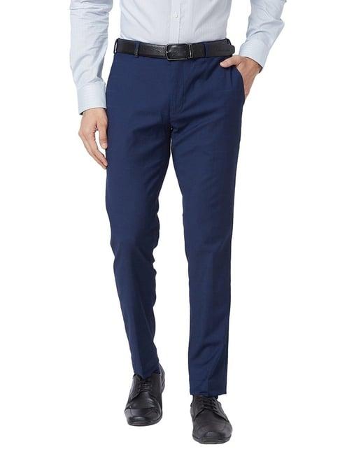 park avenue dark blue super slim fit checks trousers