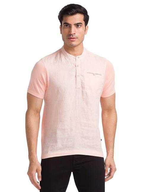 parx orange cotton regular fit henley t-shirt