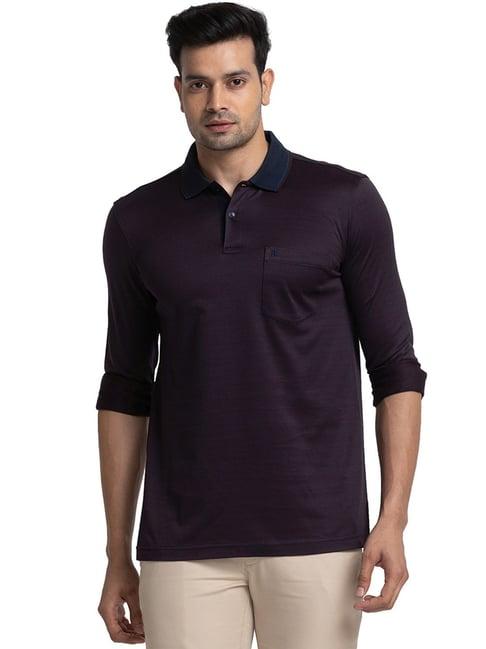 raymond blue cotton contemporary fit self pattern polo t-shirt