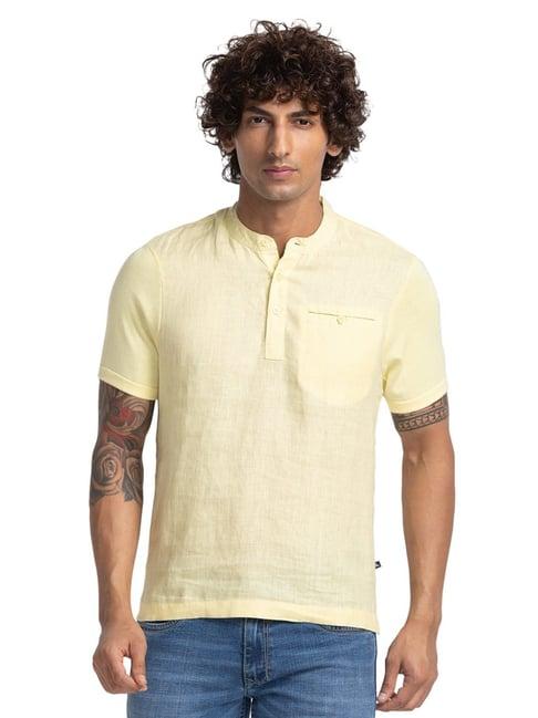 parx yellow cotton regular fit henley t-shirt