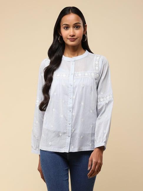 aarke ritu kumar light blue embroidered shirt with camisole