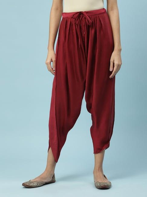 aarke ritu kumar maroon mid rise regular fit dhoti pants