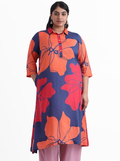 diza by westside coral & pink printed big floral kurta