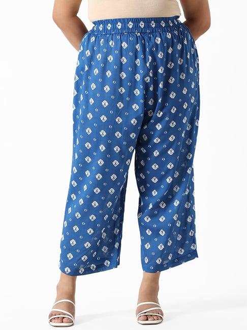 diza by westside royal blue printed bandhani relaxed fit palazzos