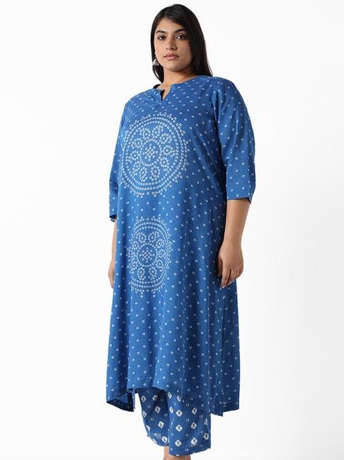 diza by westside royal blue printed bandhani circle relaxed fit kurta