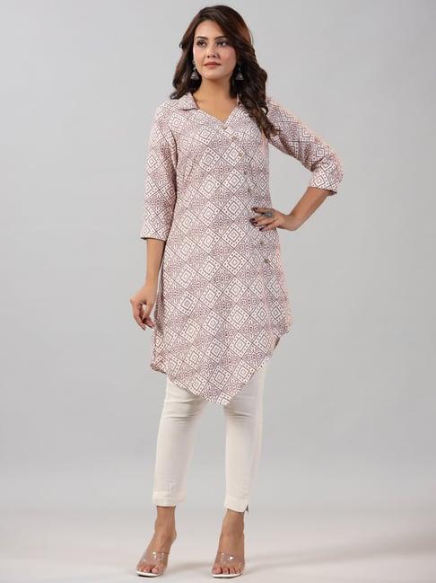 juniper white printed high low kurta