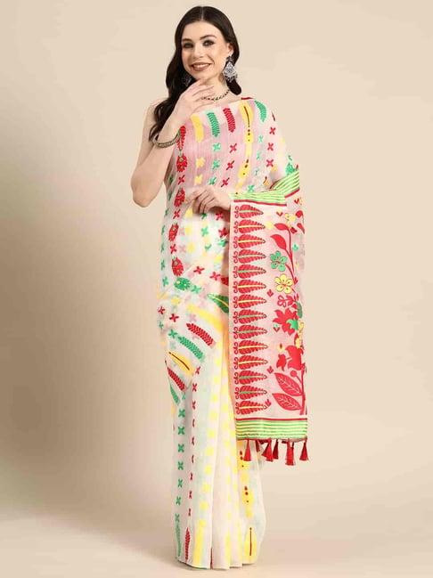 silk land white cotton woven saree with unstitched blouse