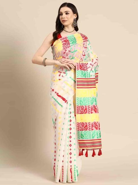 silk land white cotton woven saree with unstitched blouse