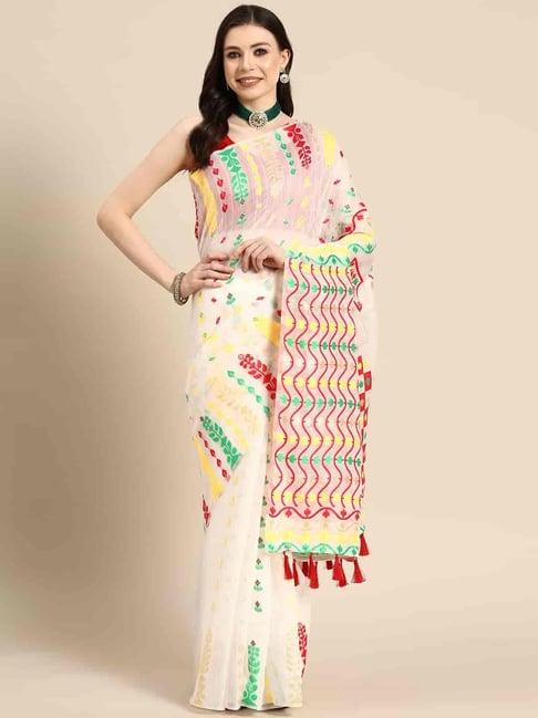 silk land white cotton woven saree with unstitched blouse