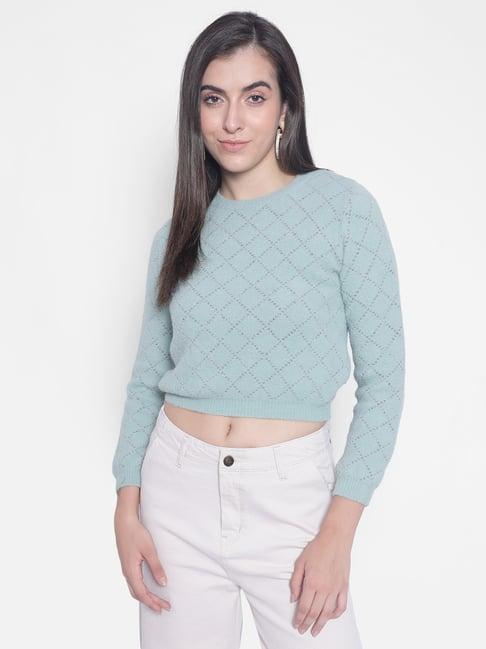 crimsoune club green self design crop sweater