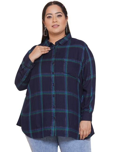 kiaahvi plus size navy check shirt