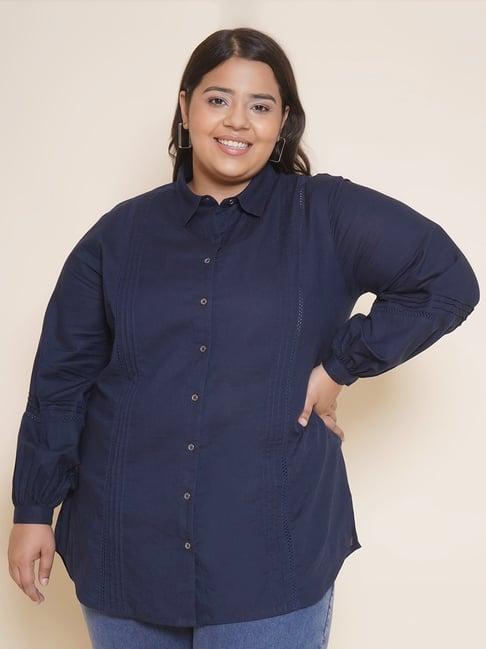 kiaahvi plus size navy linen shirt