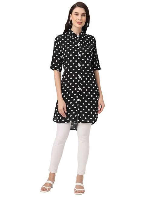 fusion beats black polka dot print tunic