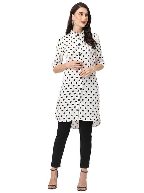 fusion beats white polka dot print tunic