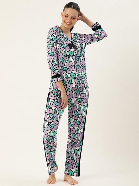 slumber jill purple printed shirt with pyjamas