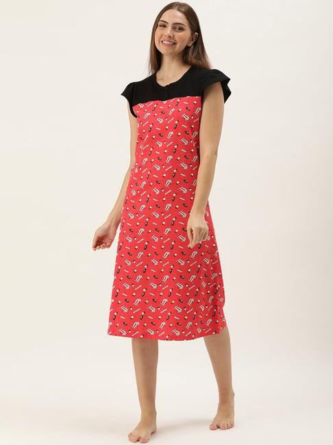 slumber jill red & black printed night dress