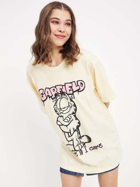 color capital cream cotton graphic print oversized t-shirt