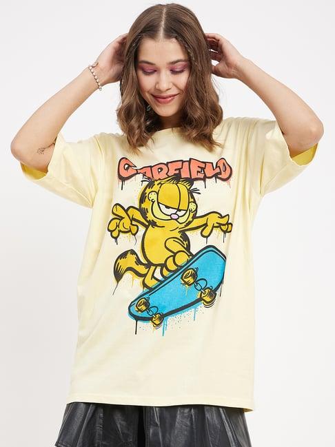 color capital cream cotton graphic print oversized t-shirt