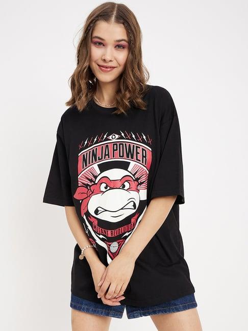 color capital black cotton graphic print oversized t-shirt