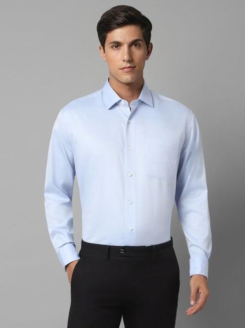 luxure by louis philippe blue cotton regular fit self pattern shirt