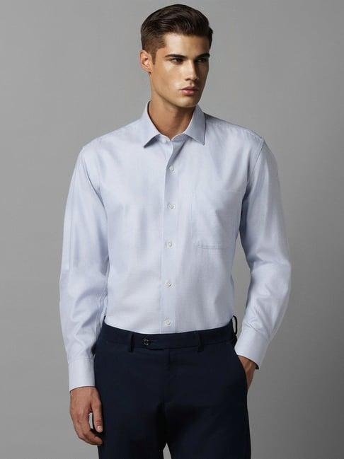 luxure by louis philippe blue cotton regular fit striped shirt