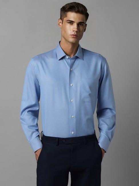 luxure by louis philippe blue cotton regular fit self pattern shirt