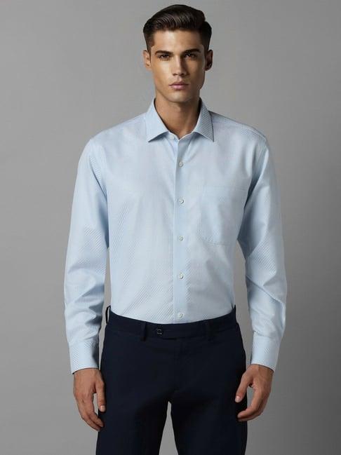 luxure by louis philippe blue cotton regular fit self pattern shirt