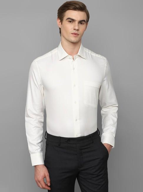 luxure by louis philippe white cotton slim fit self pattern shirt