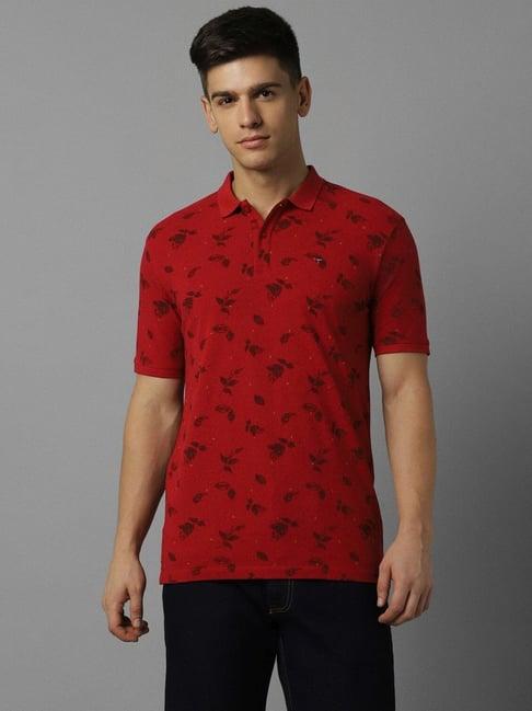 louis philippe jeans red cotton slim fit printed polo t-shirt