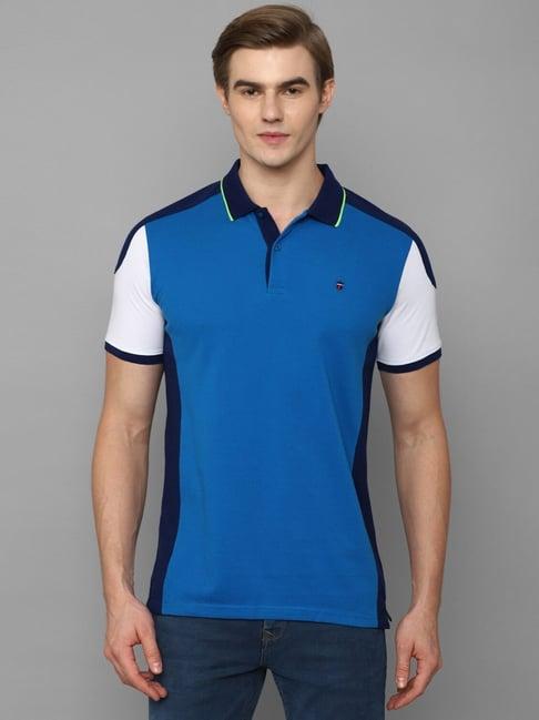 louis philippe sport blue cotton slim fit colour block polo t-shirt