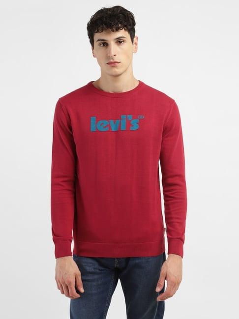 levi's red cotton regular fit logo printed sweater