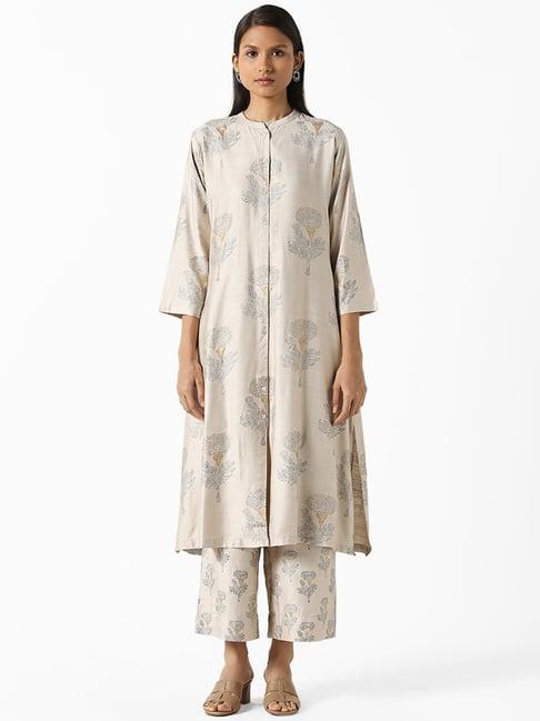 zuba by westside beige floral printed kurta