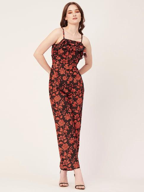 moomaya black & orange floral print jumpsuit