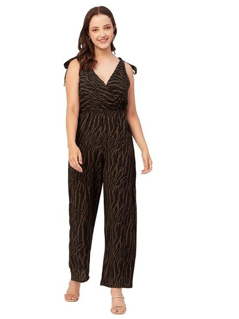 moomaya black & brown printed jumpsuit