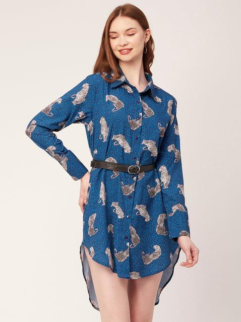 moomaya blue animal print long shirt