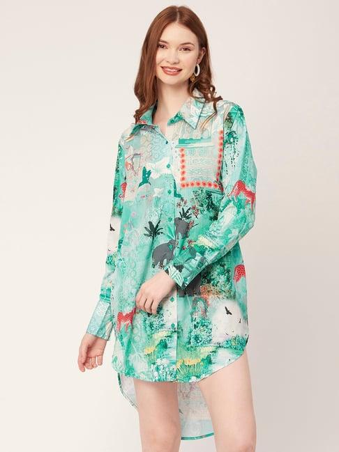 moomaya sea green printed long shirt