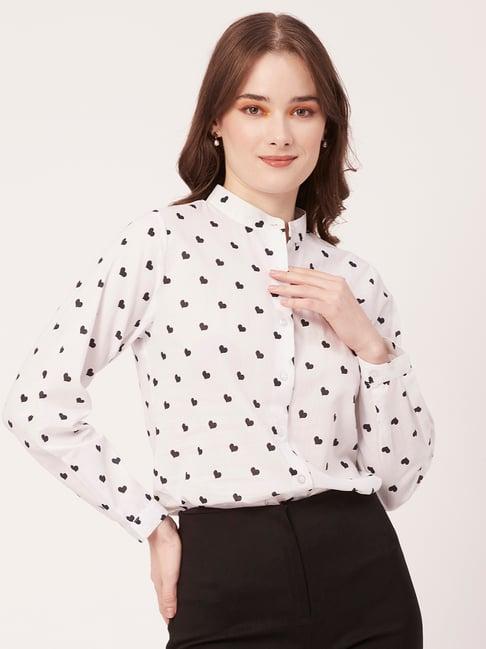 moomaya white & black cotton printed shirt