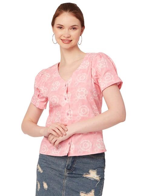 moomaya pink cotton printed shirt